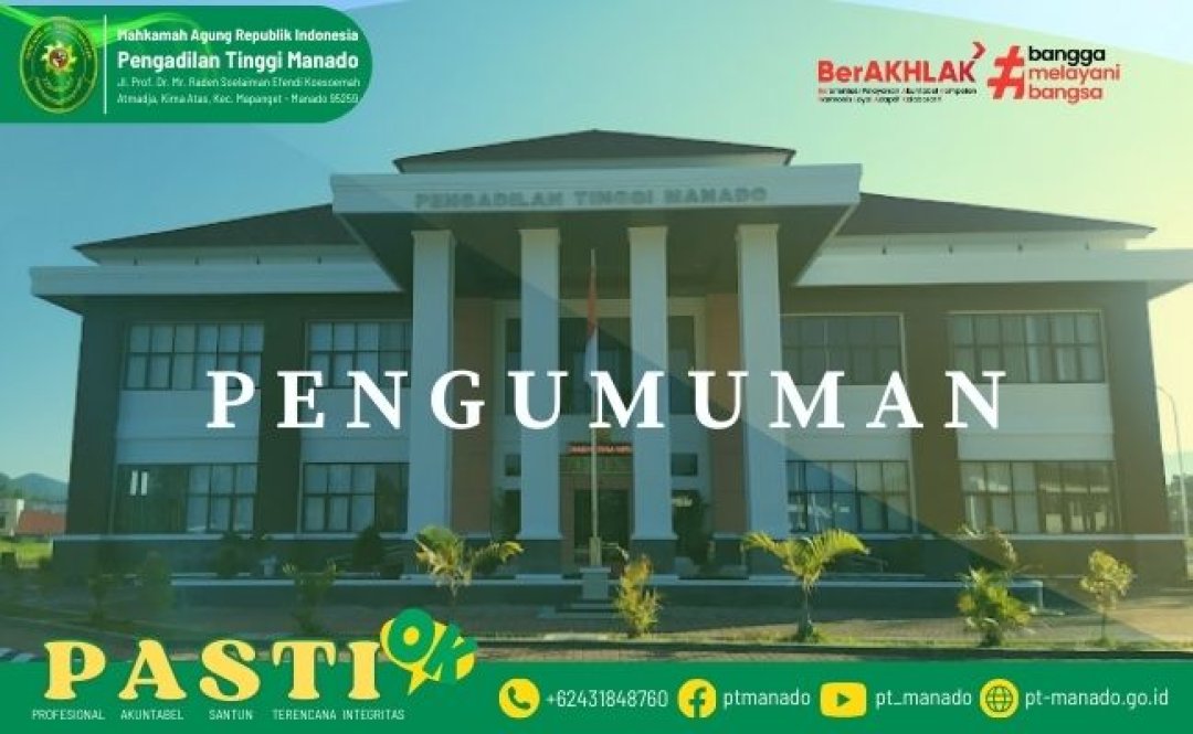 PENGUMUMAN KEKOSONGAN JABATAN SE-WILAYAH HUKUM PENGADILAN TINGGI MANADO