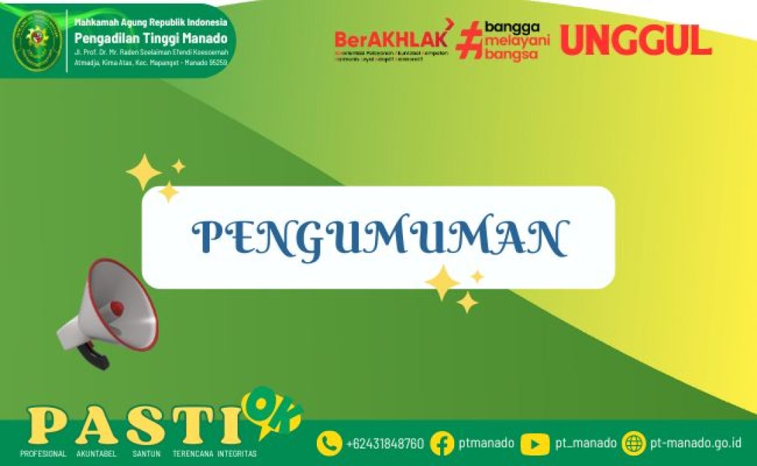 PENGUMUMAN PELAKSANAAN SELEKSI PROFILE ASSESSMENT DAN WAWANCARA CALON HAKIM AD HOC TIPIKOR TAHAP XXI TAHUN 2024 PENGUMUMAN PELAKSANAAN SELEKSI PROFILE ASSESSMENT DAN WAWANCARA CALON HAKIM AD HOC TIPIKOR TAHAP XXI TAHUN 2024